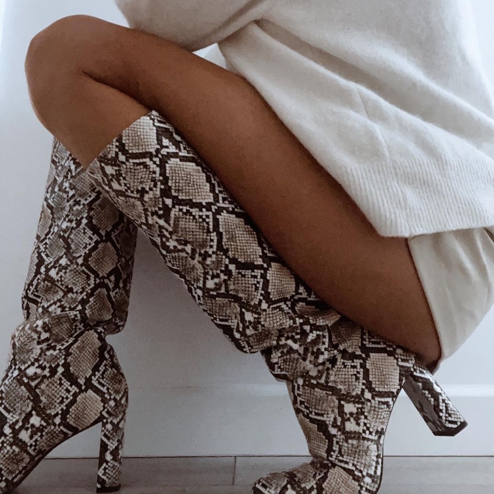 Zara Snake Knee High Heeled Boots